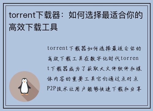 torrent下载器：如何选择最适合你的高效下载工具